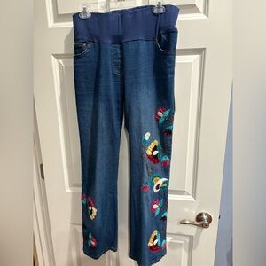 Carole Little Maternity Blue Jeans with Colorful Embroidery, Size S
